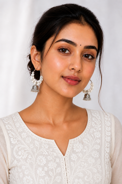 White Mogra Baliya Earrings | Premium Floral Ethnic Jewelry