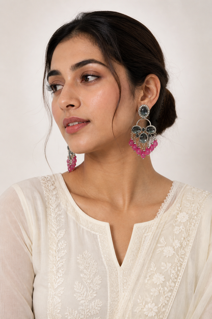 Mirror Work Long Bali Earrings – Lightweight Statement Jewellery