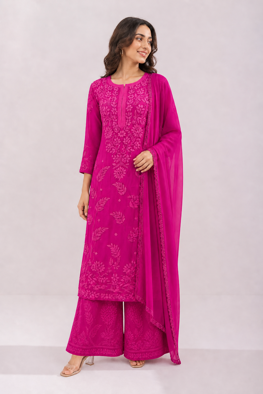 Viscose Georgette Solid 4pc Suit Set - Light Pink | Closetsecrets