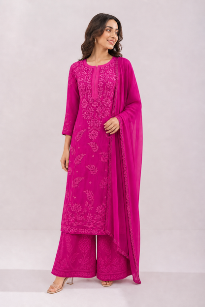 Viscose Georgette Solid 4pc Suit Set - Light Pink | Closetsecrets