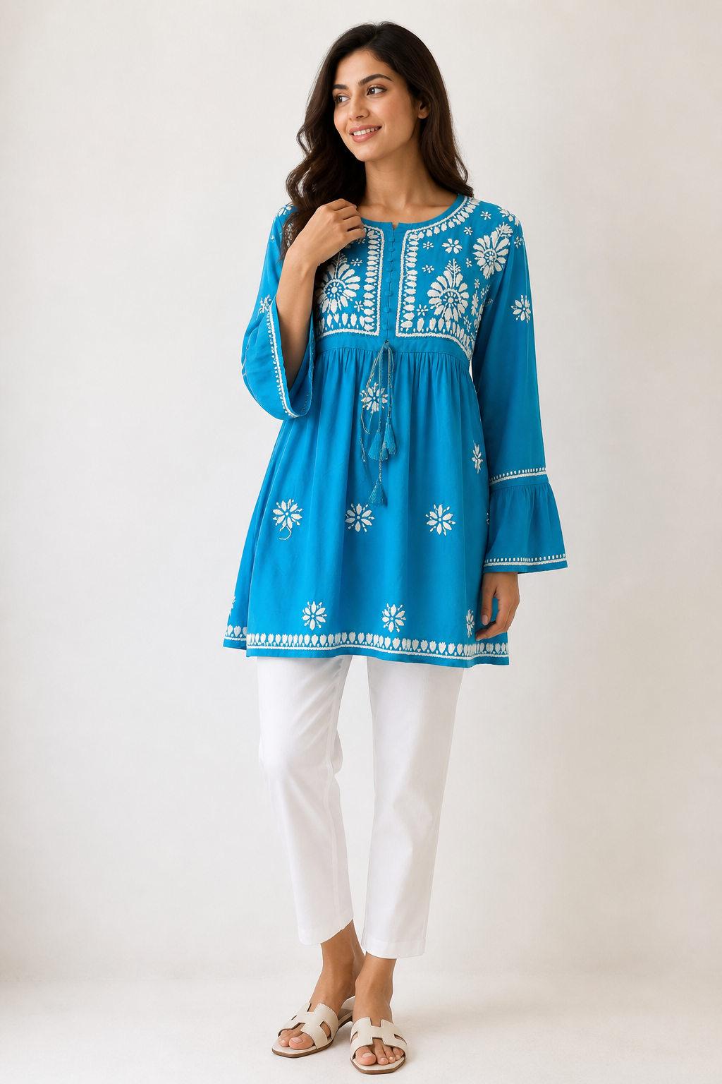 Mulmul Cotton Frock Kurti with Chikankari Embroidery