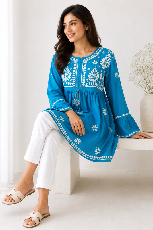 Mulmul Cotton Frock Kurti with Chikankari Embroidery