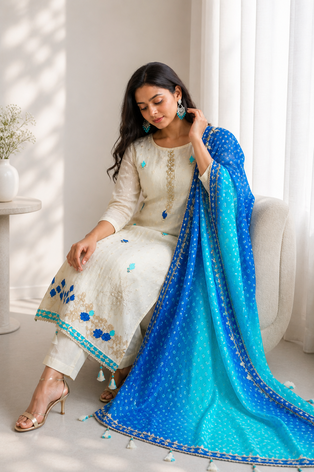 Elegant 3-Piece Shimmer Suit Set – Top, Bottom & Dupatta – Lightweight & Comfortable