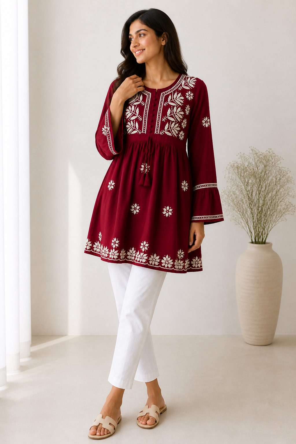 Mulmul Cotton Frock Kurti with Chikankari Embroidery