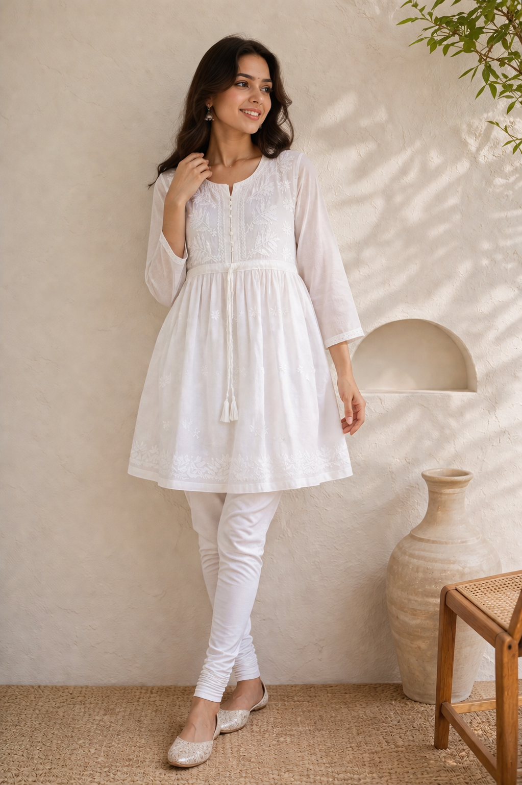 Mulmul Cotton Frock Kurti with Chikankari Embroidery