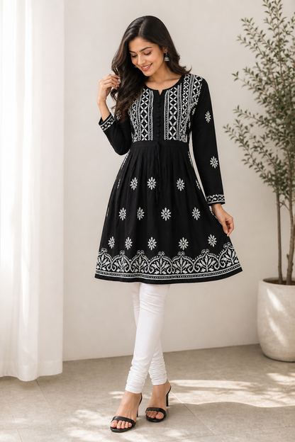 Mulmul Cotton Frock Kurti with Chikankari Embroidery