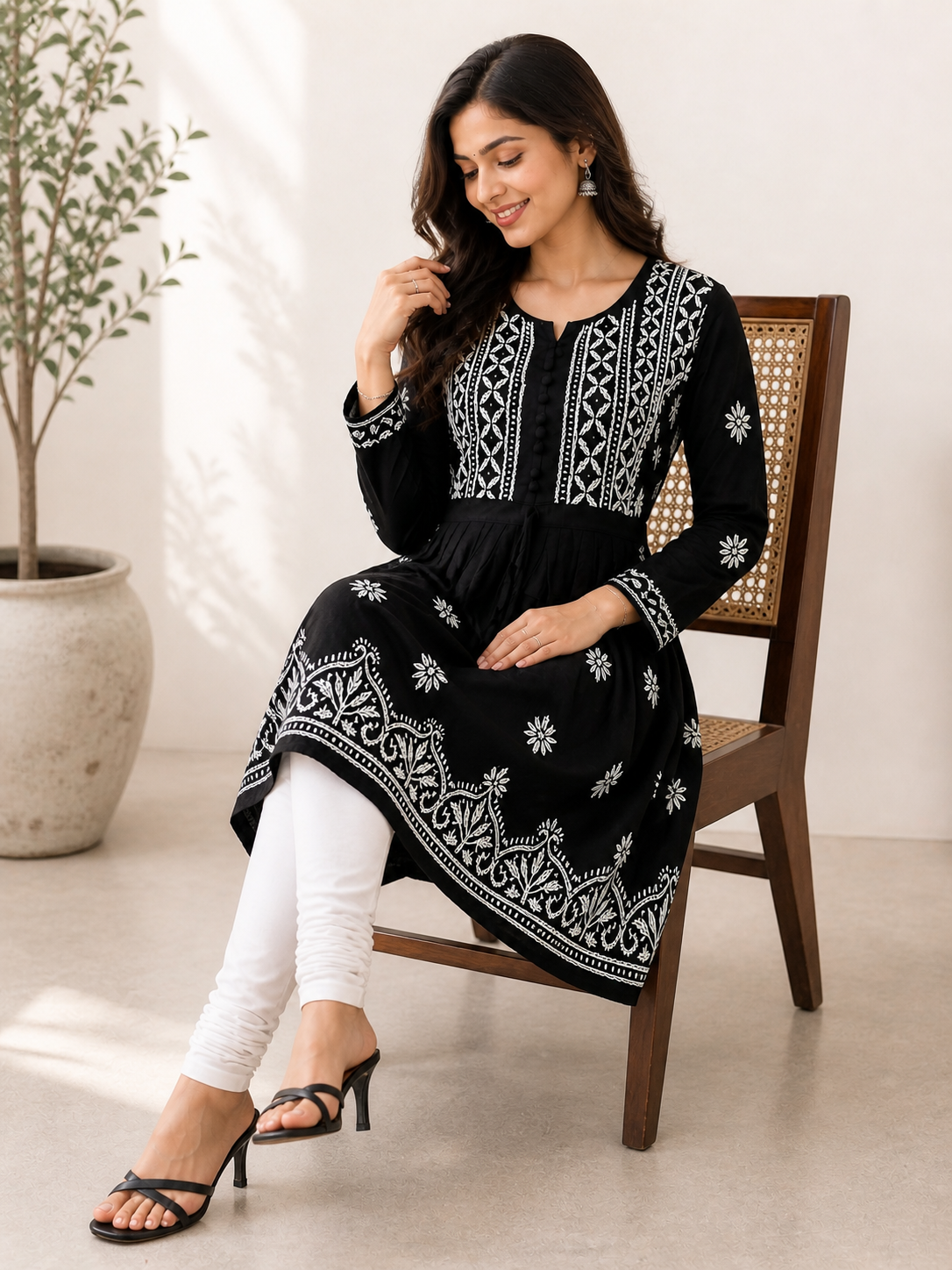 Mulmul Cotton Frock Kurti with Chikankari Embroidery
