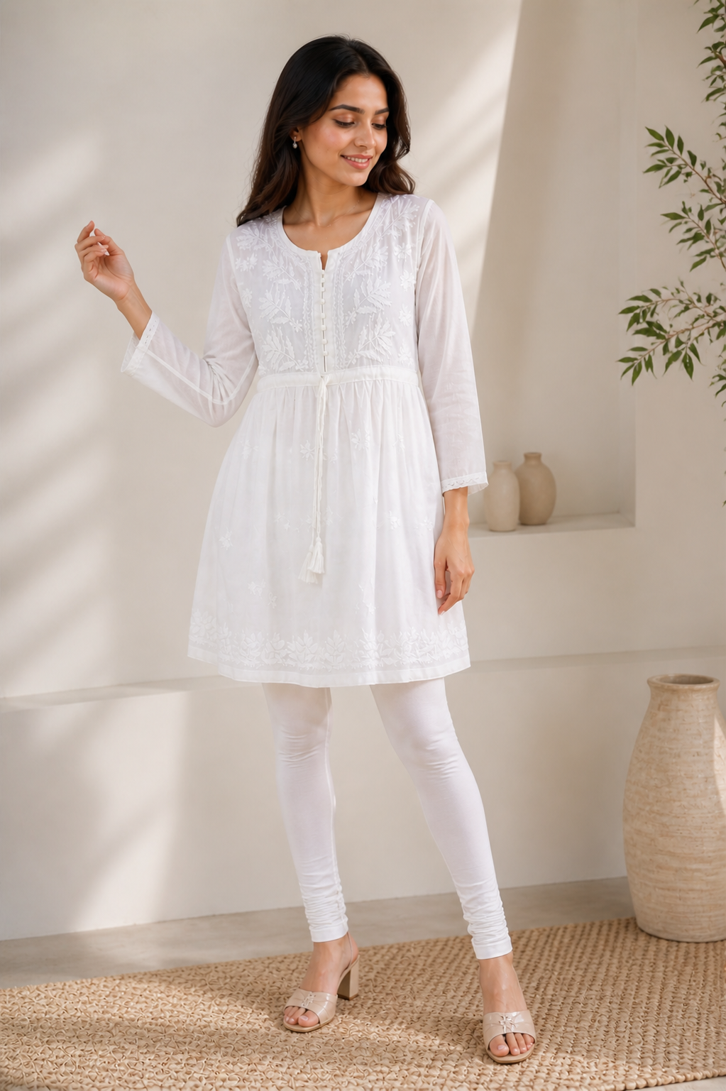 Mulmul Cotton Frock Kurti with Chikankari Embroidery