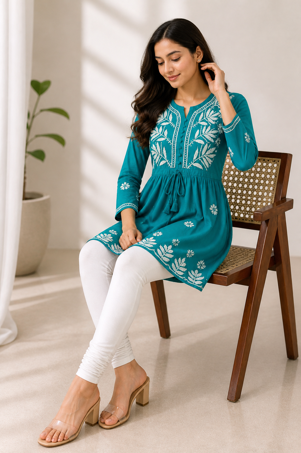 Mulmul Cotton Frock Kurti with Chikankari Embroidery
