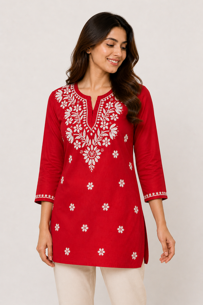 Handmade Mulmul Cotton Chikankari Kurti