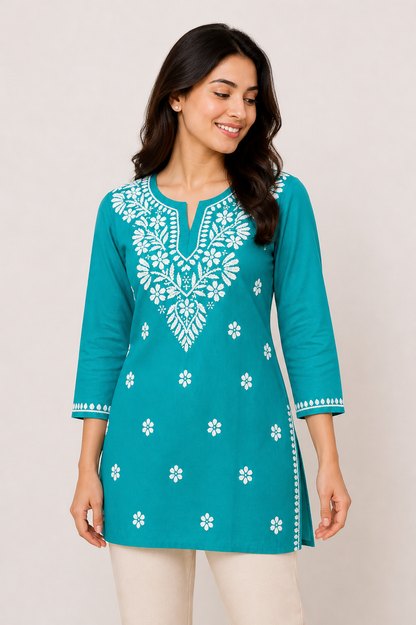 Handmade Mulmul Cotton Chikankari Kurti