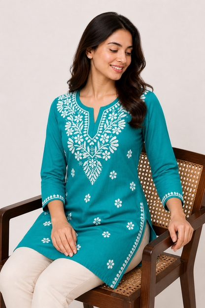 Handmade Mulmul Cotton Chikankari Kurti