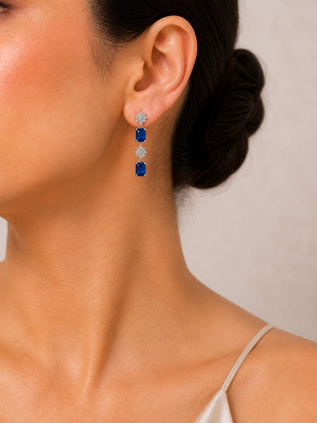 Blue Stainless Steel Emerald-Cut Stone Jewelry Set | Necklace, Earrings, Ring & Bracelet