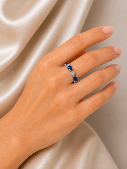 Blue Stainless Steel Emerald-Cut Stone Jewelry Set | Necklace, Earrings, Ring & Bracelet