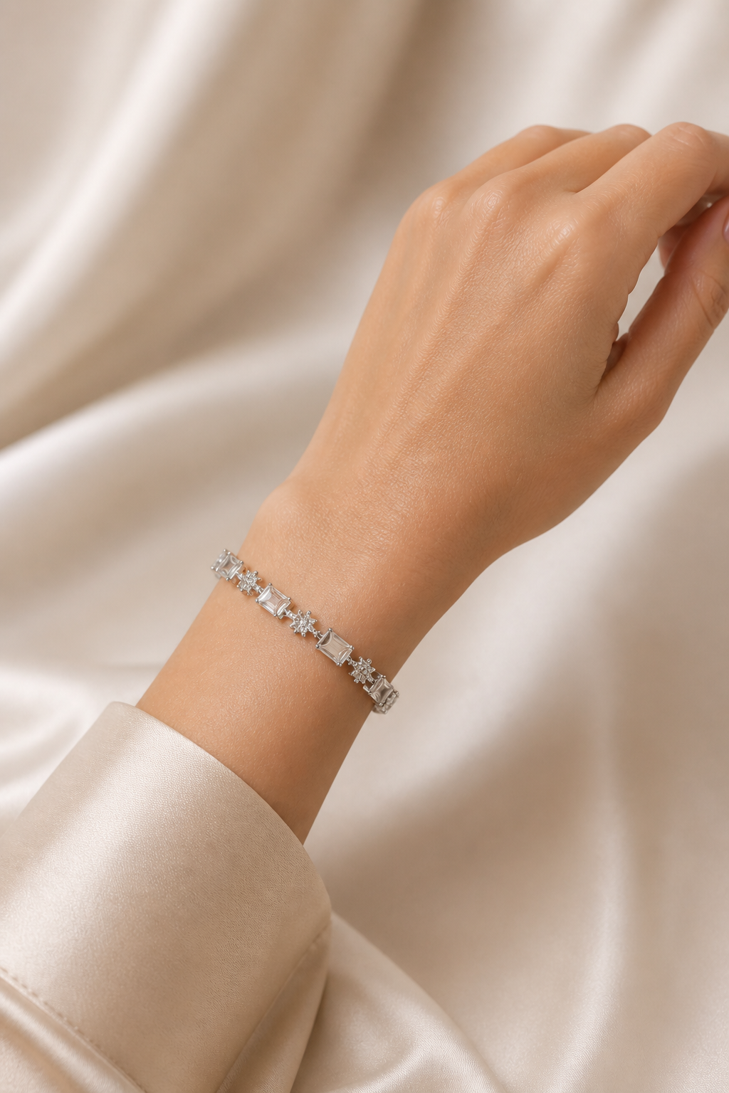 Silver Stainless Steel Emerald-Cut Stone Jewelry Set | Necklace, Earrings, Ring & Bracelet