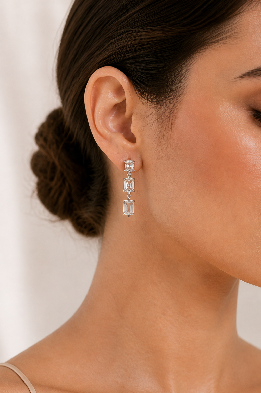 Silver Stainless Steel Emerald-Cut Stone Jewelry Set | Necklace, Earrings, Ring & Bracelet