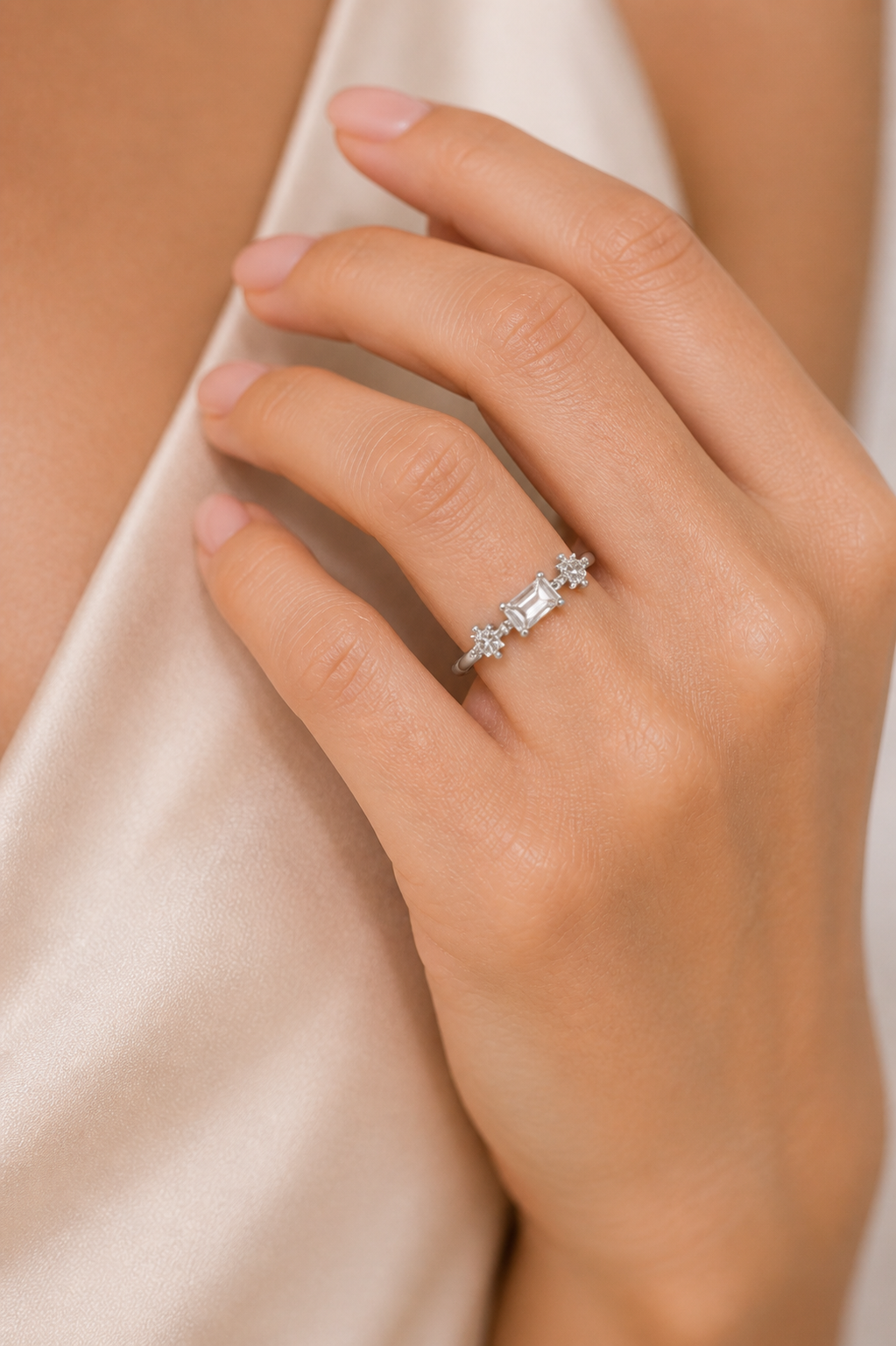 Silver Stainless Steel Emerald-Cut Stone Jewelry Set | Necklace, Earrings, Ring & Bracelet