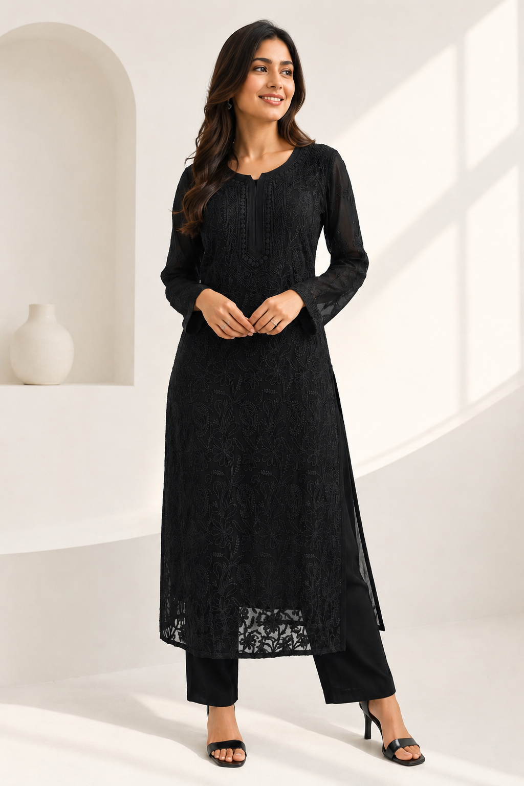 Viscose Georgette Solid 1pc Suit - Black | Closetsecrets