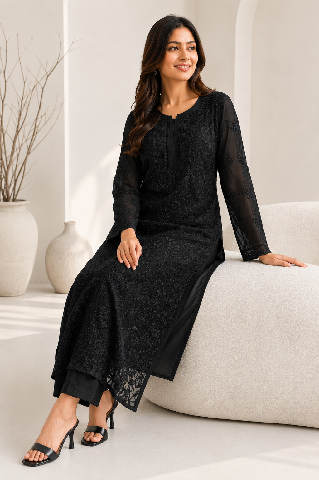 Viscose Georgette Solid 1pc Suit - Black | Closetsecrets