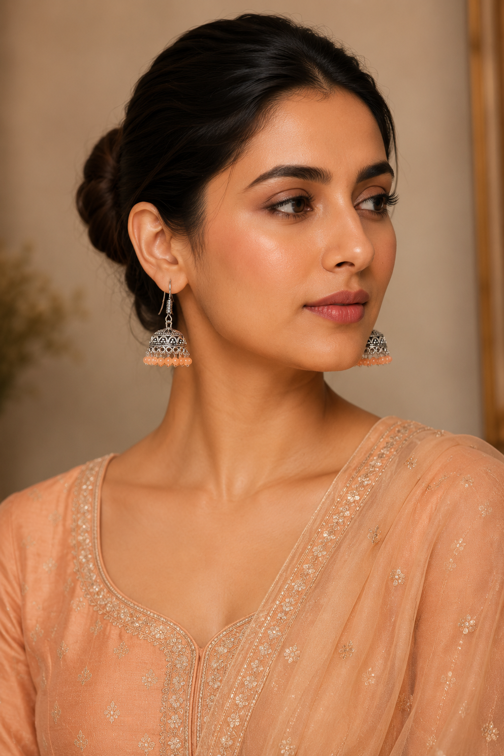 Peach Pearl Drop Jhumkas ER 11 | Closetsecrets