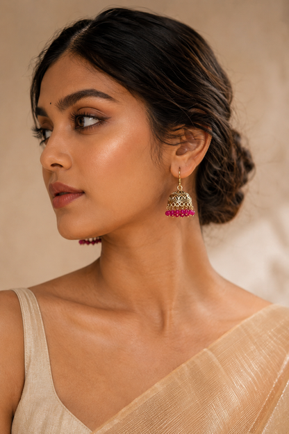 Pink Pearl Drop Jhumkas ER 14 | Closetsecrets