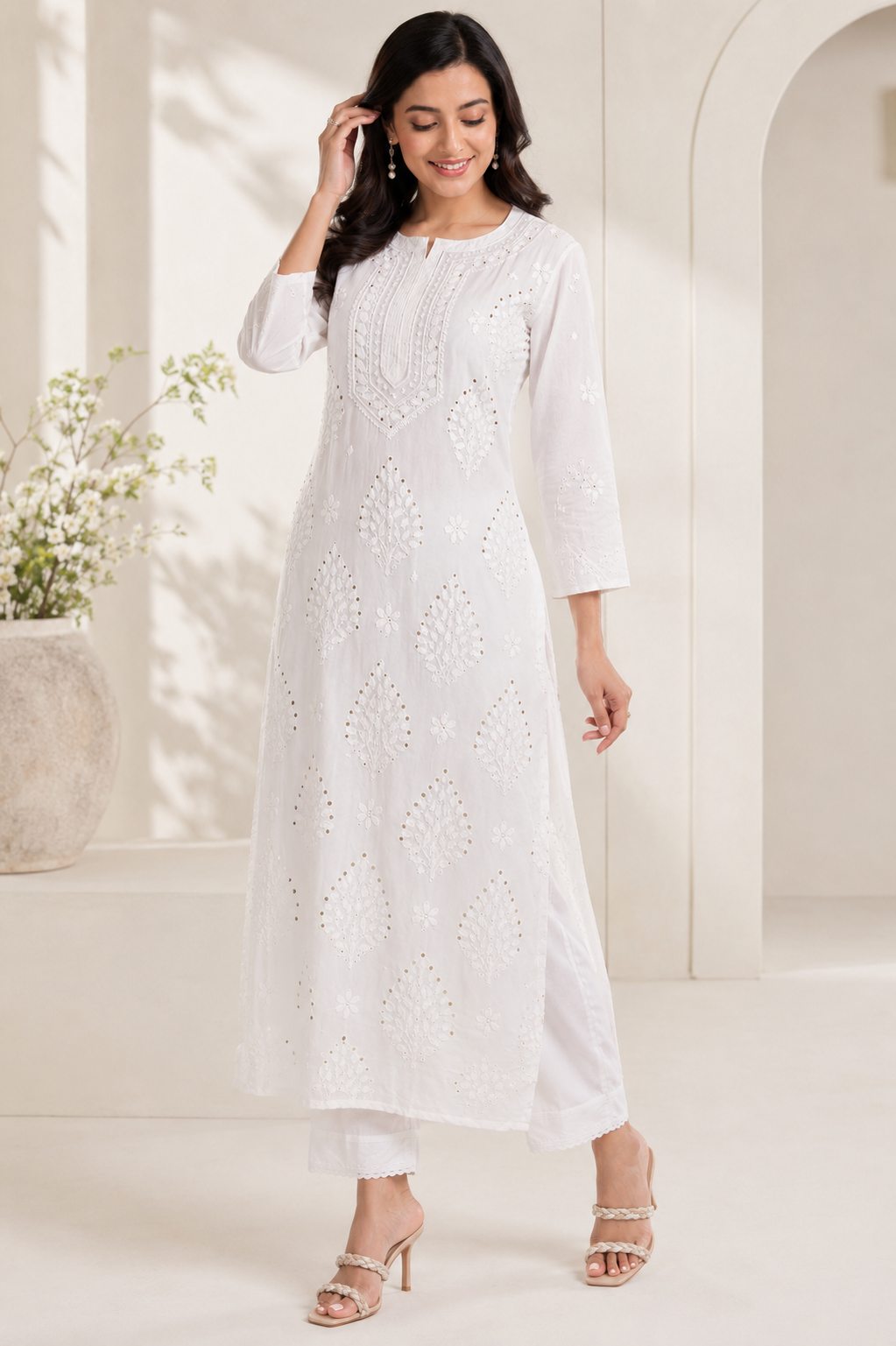 Viscose Georgette Solid 2pc Suit Set - White | Closetsecrets