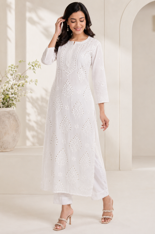 Viscose Georgette Solid 2pc Suit Set - White | Closetsecrets