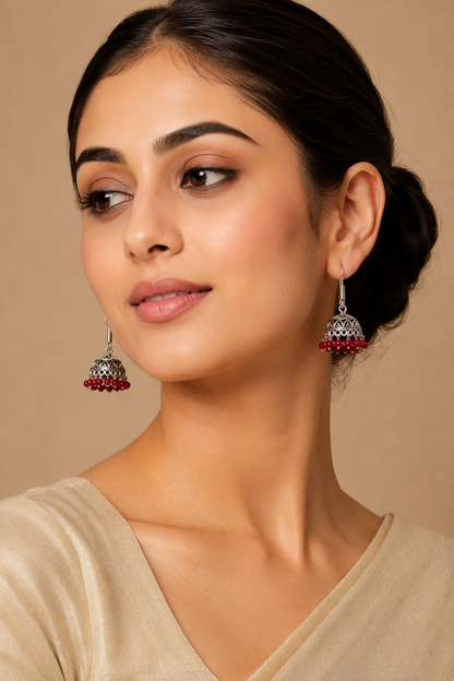 Red Pearl Drop Jhumkas ER 16 | Closetsecrets