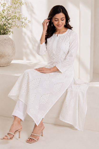 Viscose Georgette Solid 2pc Suit Set - White | Closetsecrets