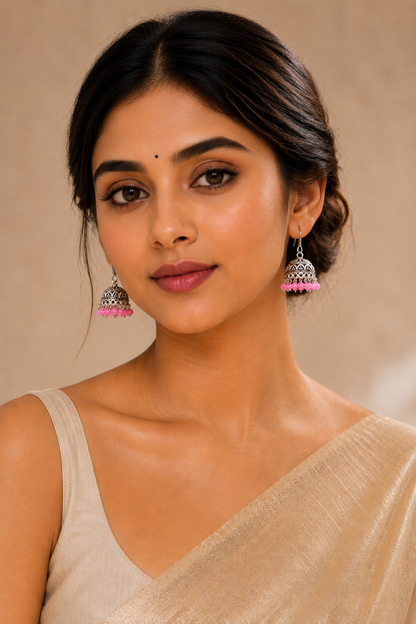 Baby Pink Pearl Drop Jhumkas ER 17 | Closetsecrets