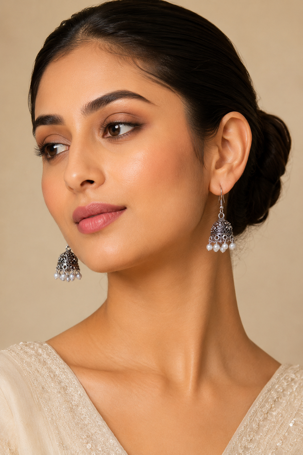 White Pearl Jhumkas – Elegant Tiny Lightweight Earrings