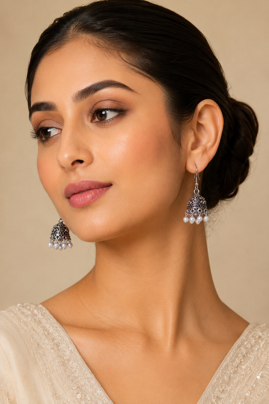 White Pearl Jhumkas – Elegant Tiny Lightweight Earrings