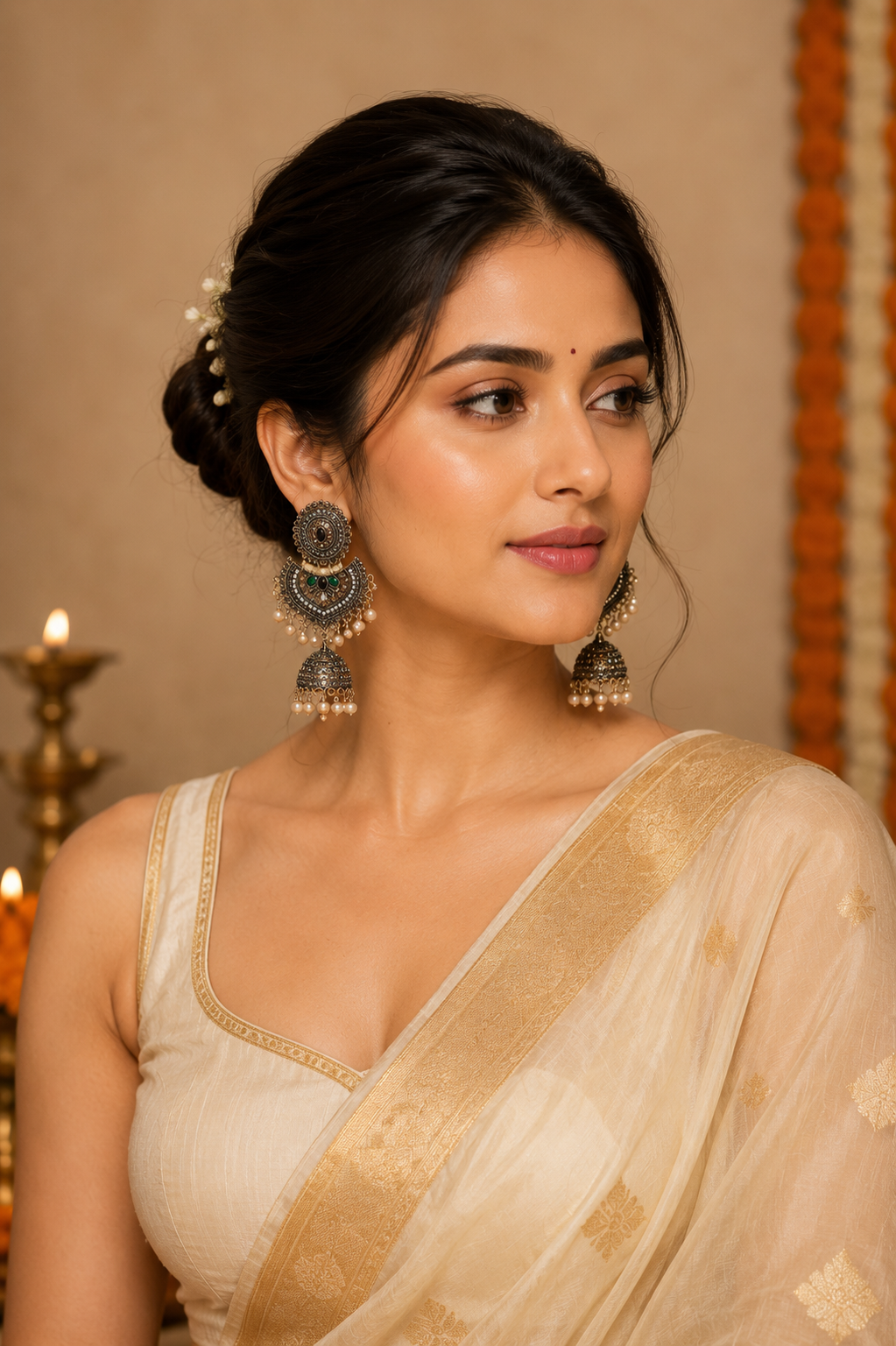 Triple Layered Golden Pearl Jhumkas | Elegant Ethnic Jewelry