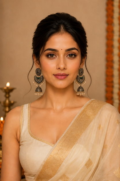 Triple Layered Golden Pearl Jhumkas | Elegant Ethnic Jewelry