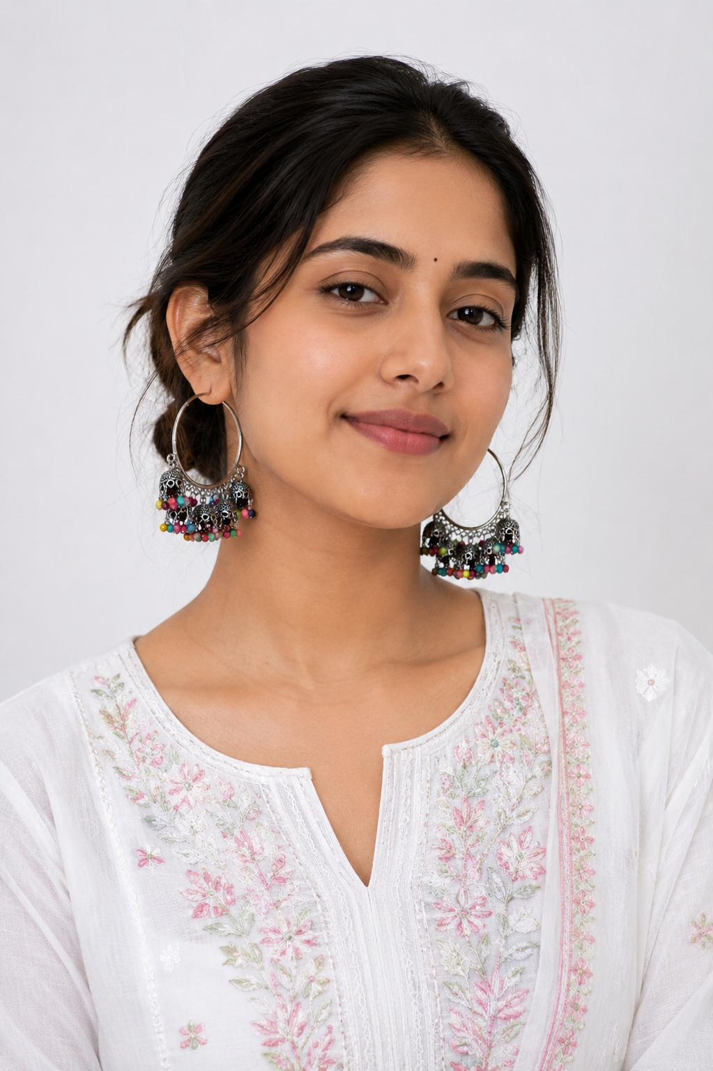 Multi-Color Pearl Jingle Bali Earrings | Premium Ethnic Hoop Jewelry
