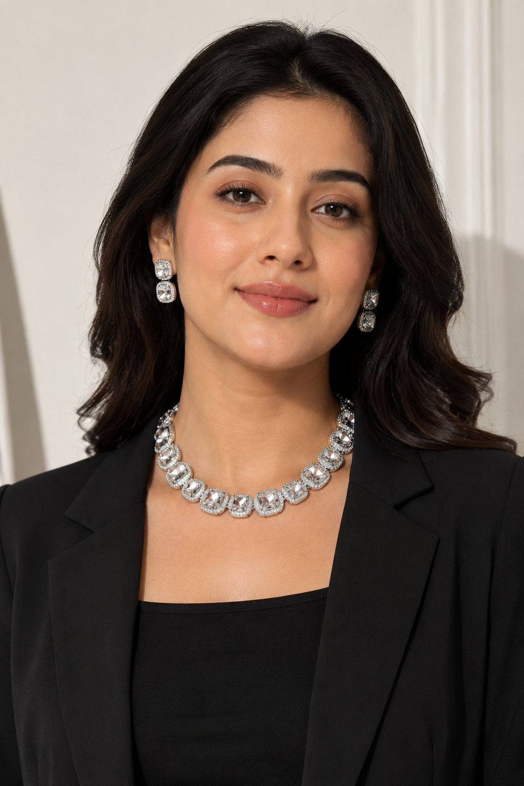 Elegant White Crystal Necklace & Earrings Set