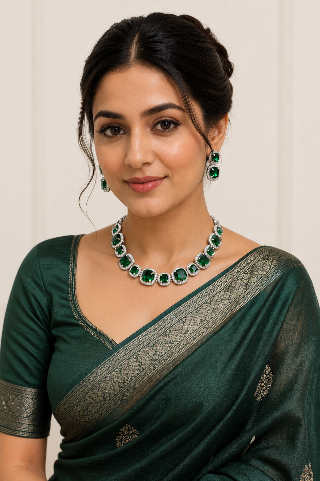 Luxurious Dark Green Crystal Necklace & Earrings Set
