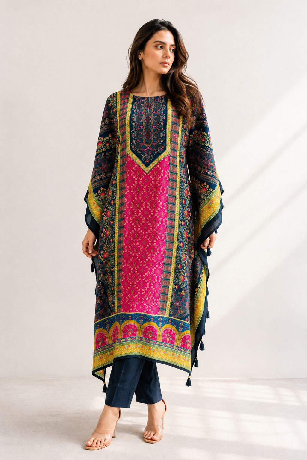 Multicolor Printed 2-Piece Kaftan Set with Cotton Bottom