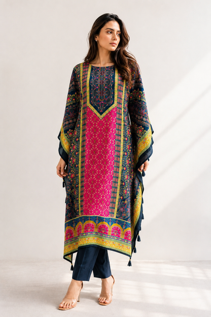 Multicolor Printed 2-Piece Kaftan Set with Cotton Bottom