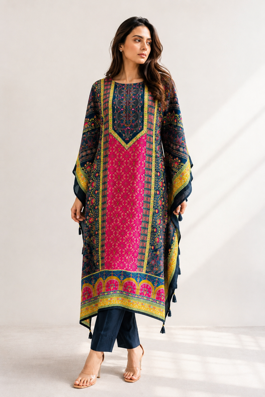 Multicolor Printed 2-Piece Kaftan Set with Cotton Bottom