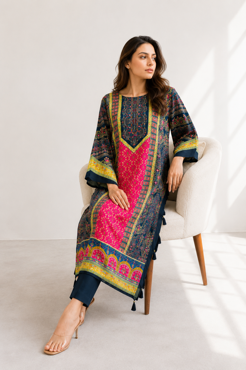 Multicolor Printed 2-Piece Kaftan Set with Cotton Bottom