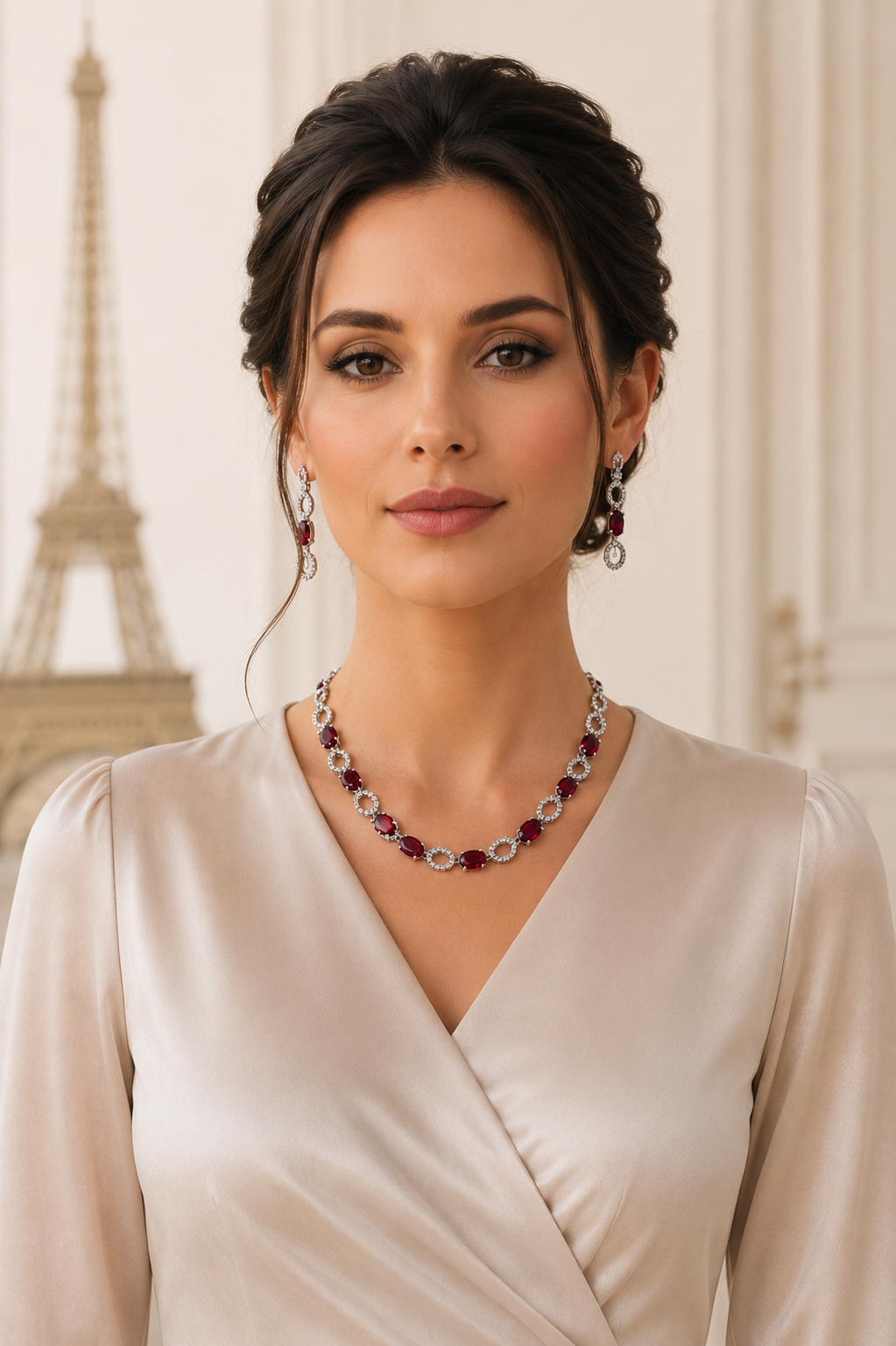 Intricate Crystal & Ruby Necklace Set – Premium Festive Jewelry