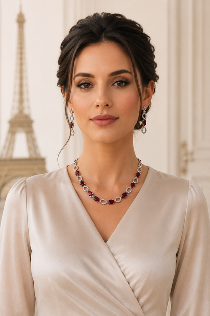 Intricate Crystal & Ruby Necklace Set – Premium Festive Jewelry