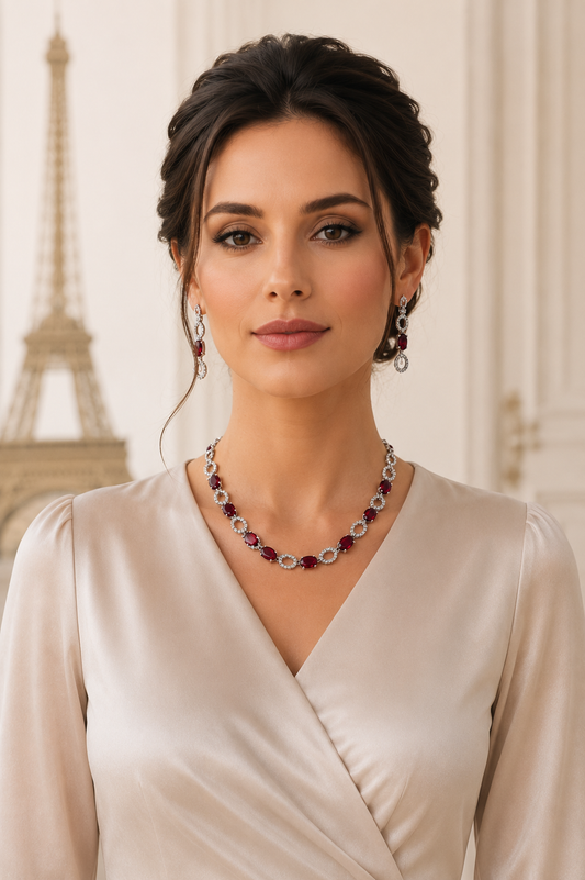 Intricate Crystal & Ruby Necklace Set – Premium Festive Jewelry