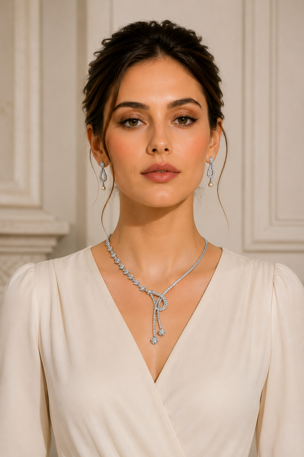 Silver-Toned Crystal Knot Necklace Set – Elegant Necklace & Earring Combo