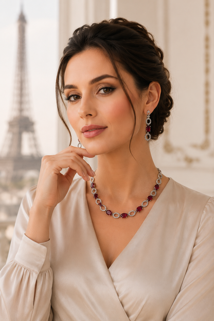 Intricate Crystal & Ruby Necklace Set – Premium Festive Jewelry