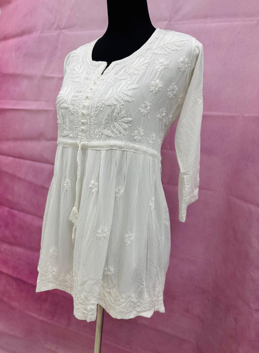 Mulmul Cotton Frock Kurti with Chikankari Embroidery