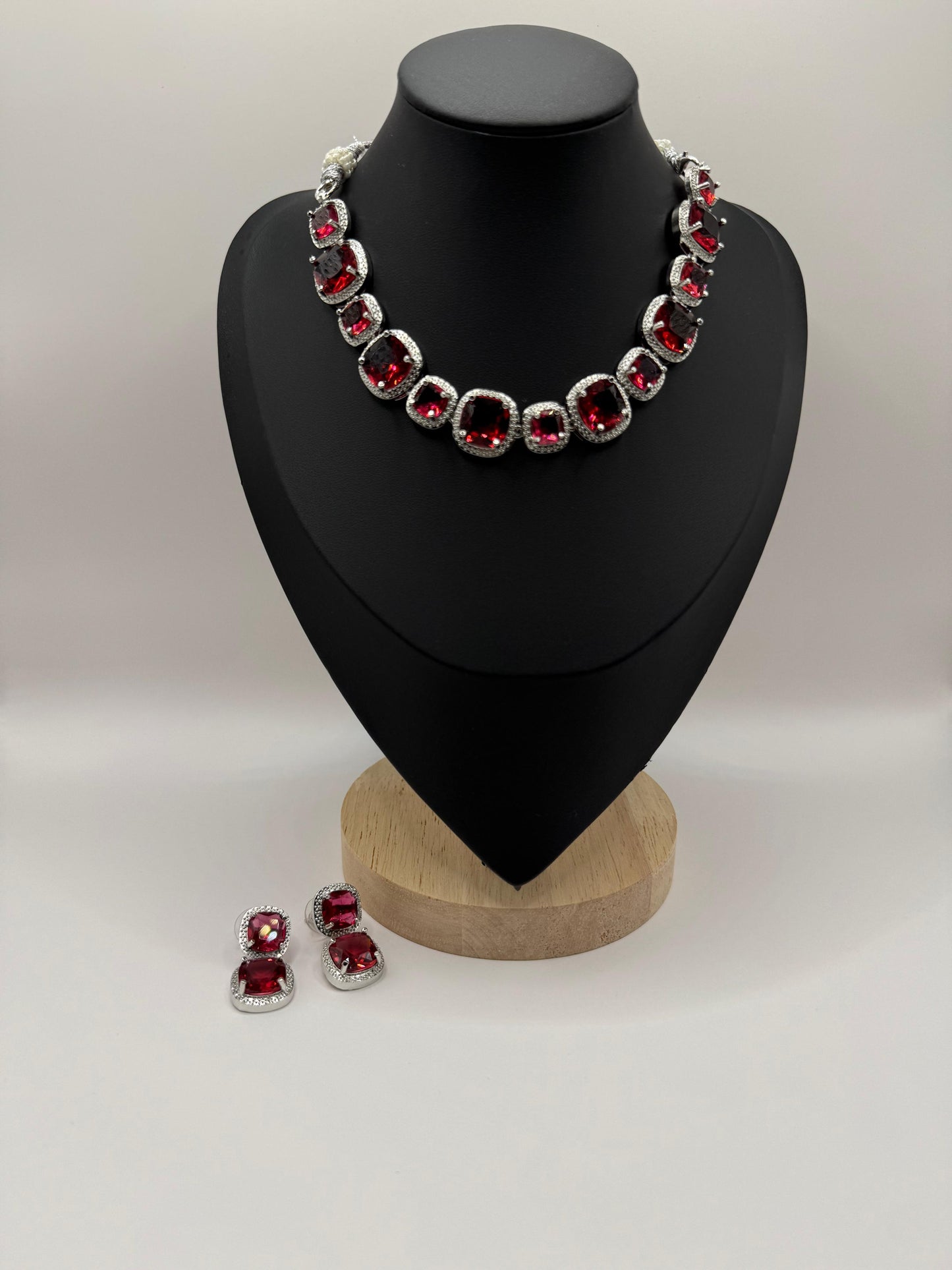 Radiant Ruby-Pink Crystal Necklace & Earrings Set