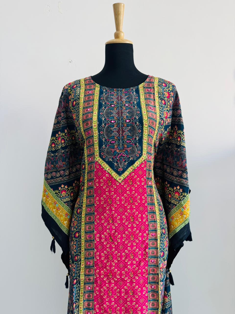 Multicolor Printed 2-Piece Kaftan Set with Cotton Bottom
