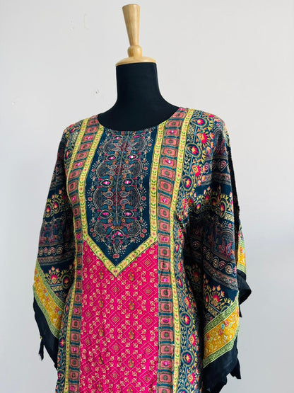 Multicolor Printed 2-Piece Kaftan Set with Cotton Bottom